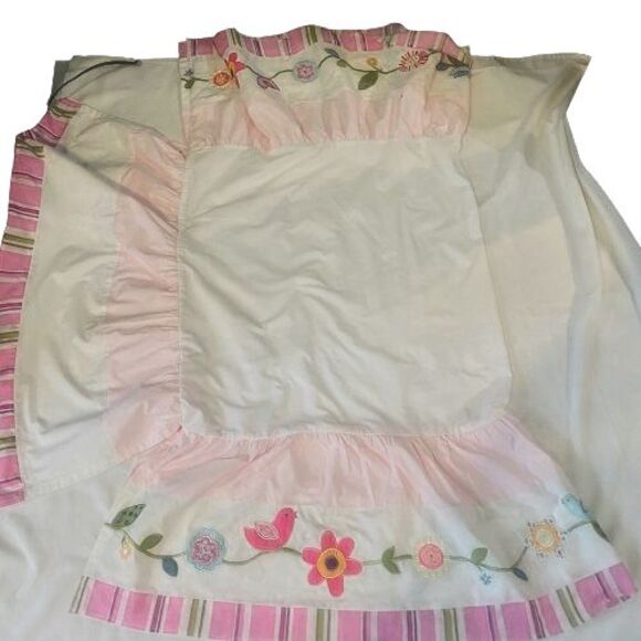 Crib BedSkirt Dust Ruffle Pink Purple Blue Birds Applique Embroidery - Picture 3 of 10